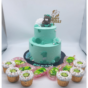 Two Tier Teddy with Cup Cakes