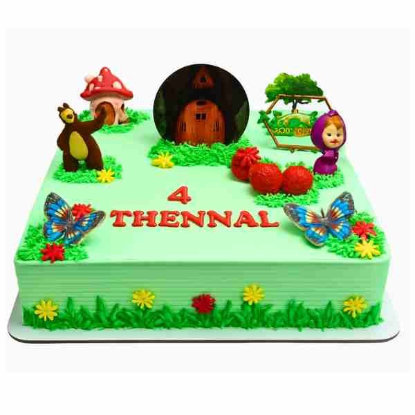 Strawberry Square Cake (Maasha And the Bear Theme)