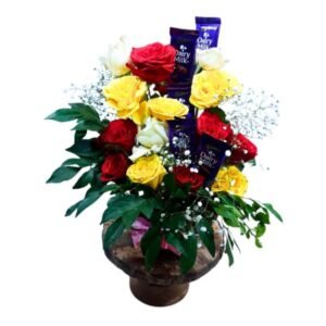 Mixed Roses Bouquet With Chocolate