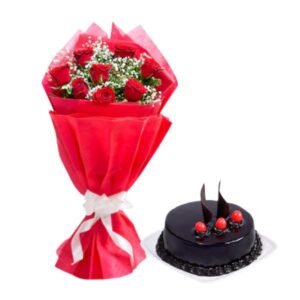Roses Bouquet With Chocolate Cake