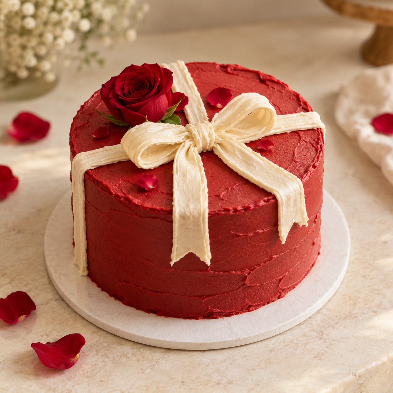 Valentine cake with ribbon